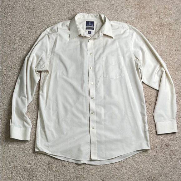 Stafford Cream Dress Shirt with Textured Fabric and Pointed Collar - Picture 1 of 5